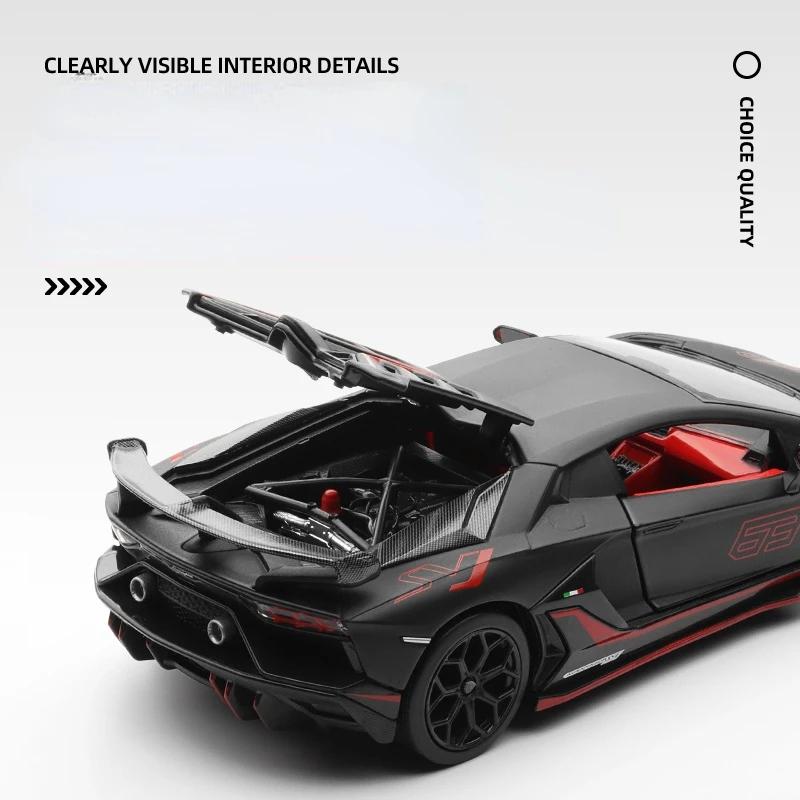 1/24 Модель суперкара Lamborghini Aventador SVJ63 Симуляция Литой Спортивный автомобиль Игрушка Подарок для детей Мальчиков Коллекционные Миниатюрные Автомобили