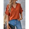 Summer Blouses Simple Solid Color Short Sleeved Sweet Ruffled V-neck Shirt Top Women's Shirt