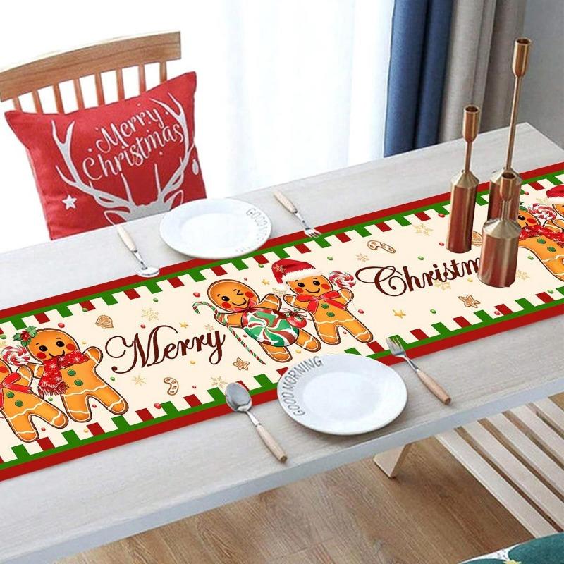 1 шт. Полиэстер Пряничный Стол Рождественский Обеденный Декор для Вечеринки Праздничная Скатерть Украшение Обеденного Стола