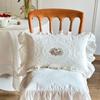 Washed Material White Cotton Pillow Case with Lotus Frill Embroidered Cushion Cover Living Room