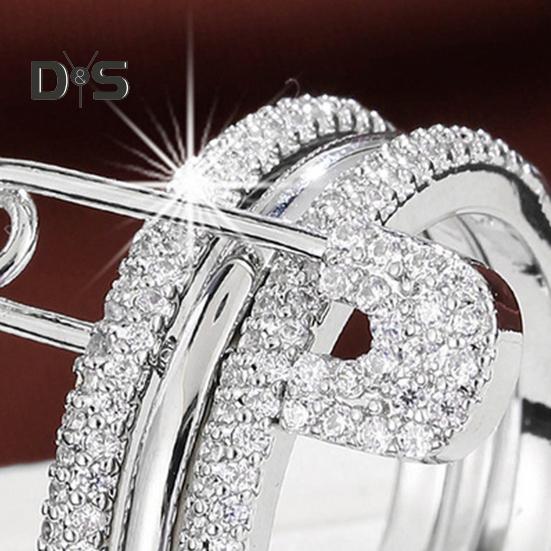 Женское съемное кольцо 3 в 1, дизайн в форме булавки, стразы, декор, полированное сплавное многослойное кольцо, женское украшение на палец для выпускного вечера и повседневной носки