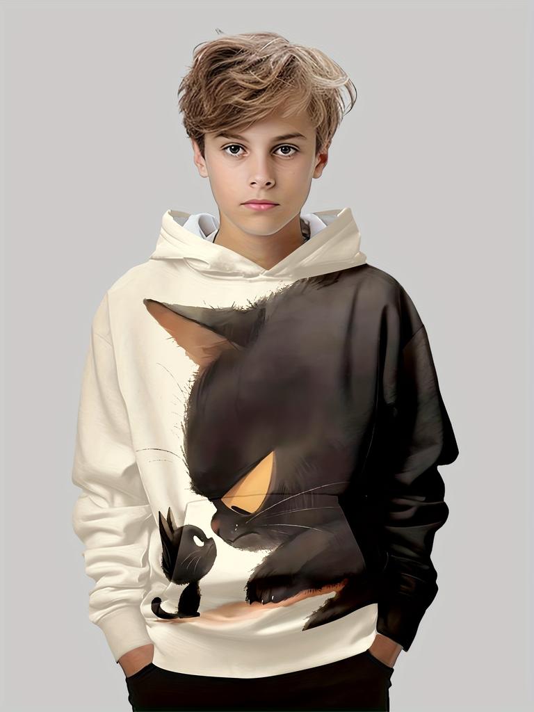 Детская одежда Толстовки с капюшоном с длинным рукавом Детская толстовка с рисунком из мультфильма Детская мода с принтом кота Летняя одежда для девочек Топ для мальчиков