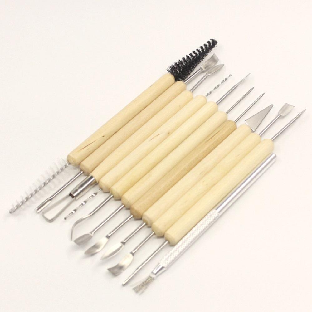 11 Piece Clay Tools Set Metal Tipped Clay Sculpting Tools with Wood Handles Ideal for Cleaning and Creating Decorative Effects On Clay Surfaces