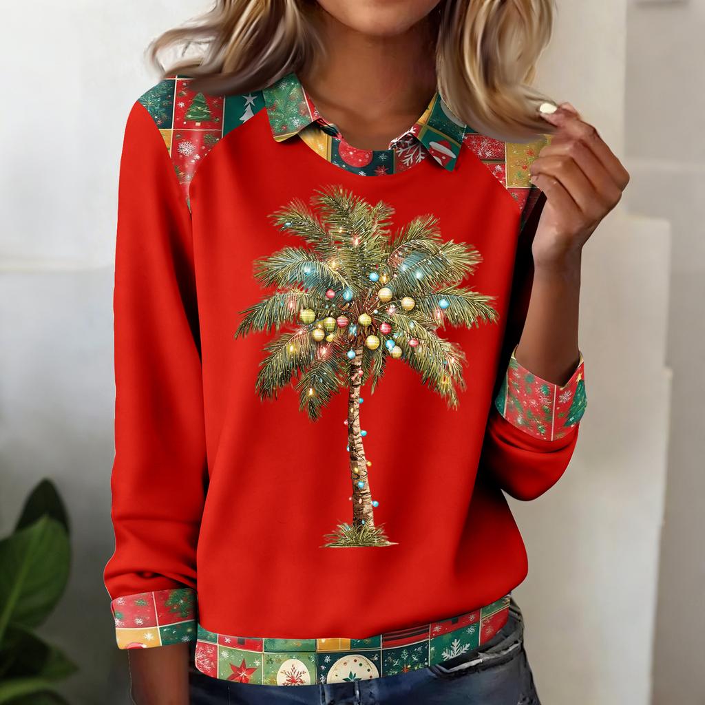 Women's Fashion Christmas Printed Long-Sleeve Pullover Top