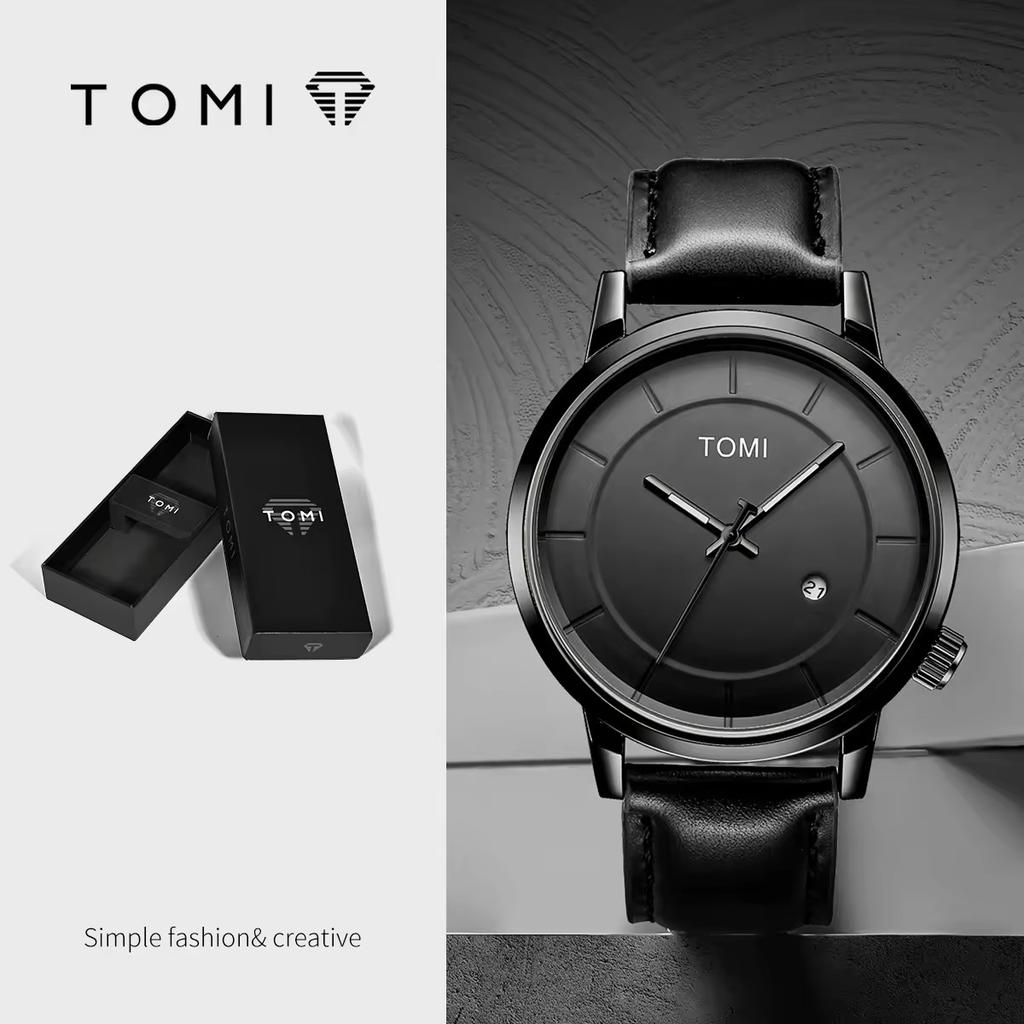 TOMI T101 Men's Quartz Movement Wristwatch Business Simple Fashion Round Dial Design Leather Band Daily Use Male Watch