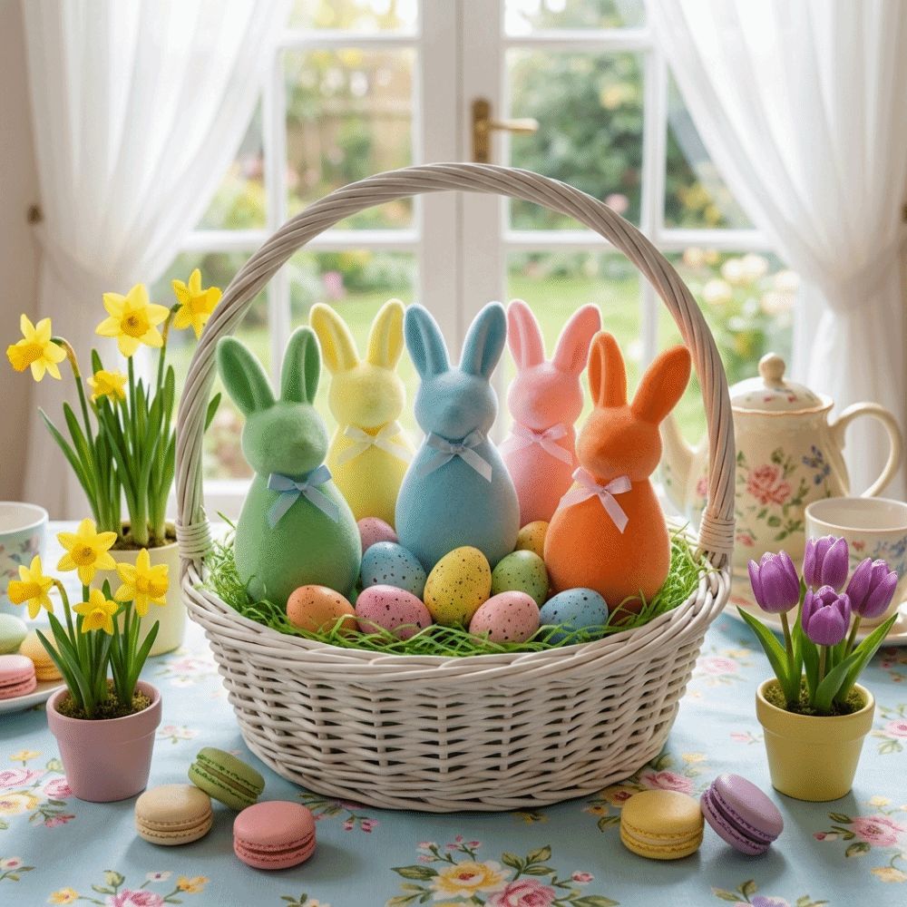 with Bow Easter Bunny Statue Plush Bunny Sculpture Handmade Bunny Ornaments Home Decor