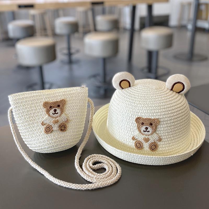 Children's hats summer boys cute straw hats baby sunscreen baby girl sunshade fisherman cool hat bag set summer