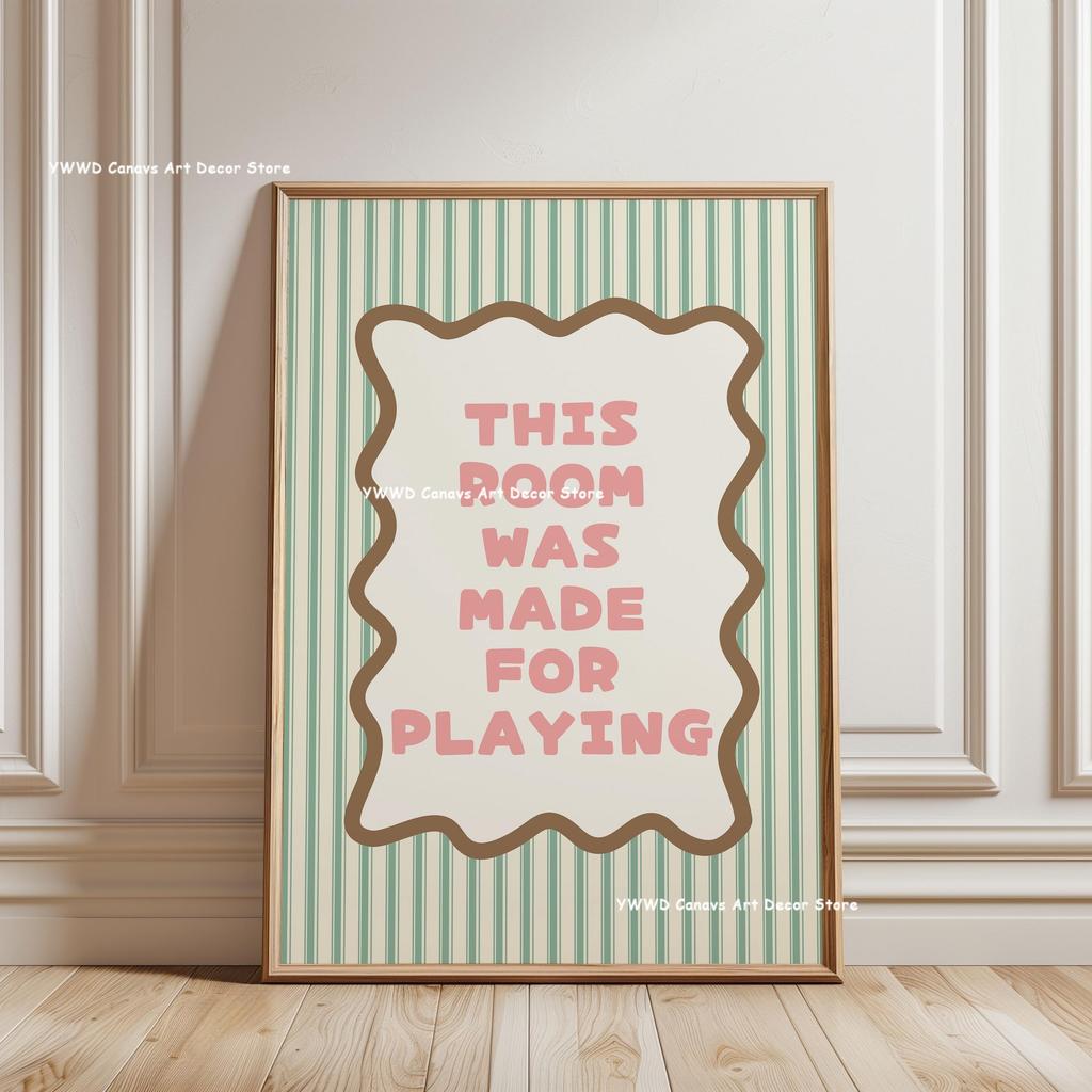 Actually It's All Fun & Games Striped Canvas Print Green Tulip Flower Cool Kids Book Club Wall Art Poster for Modern Home Decor