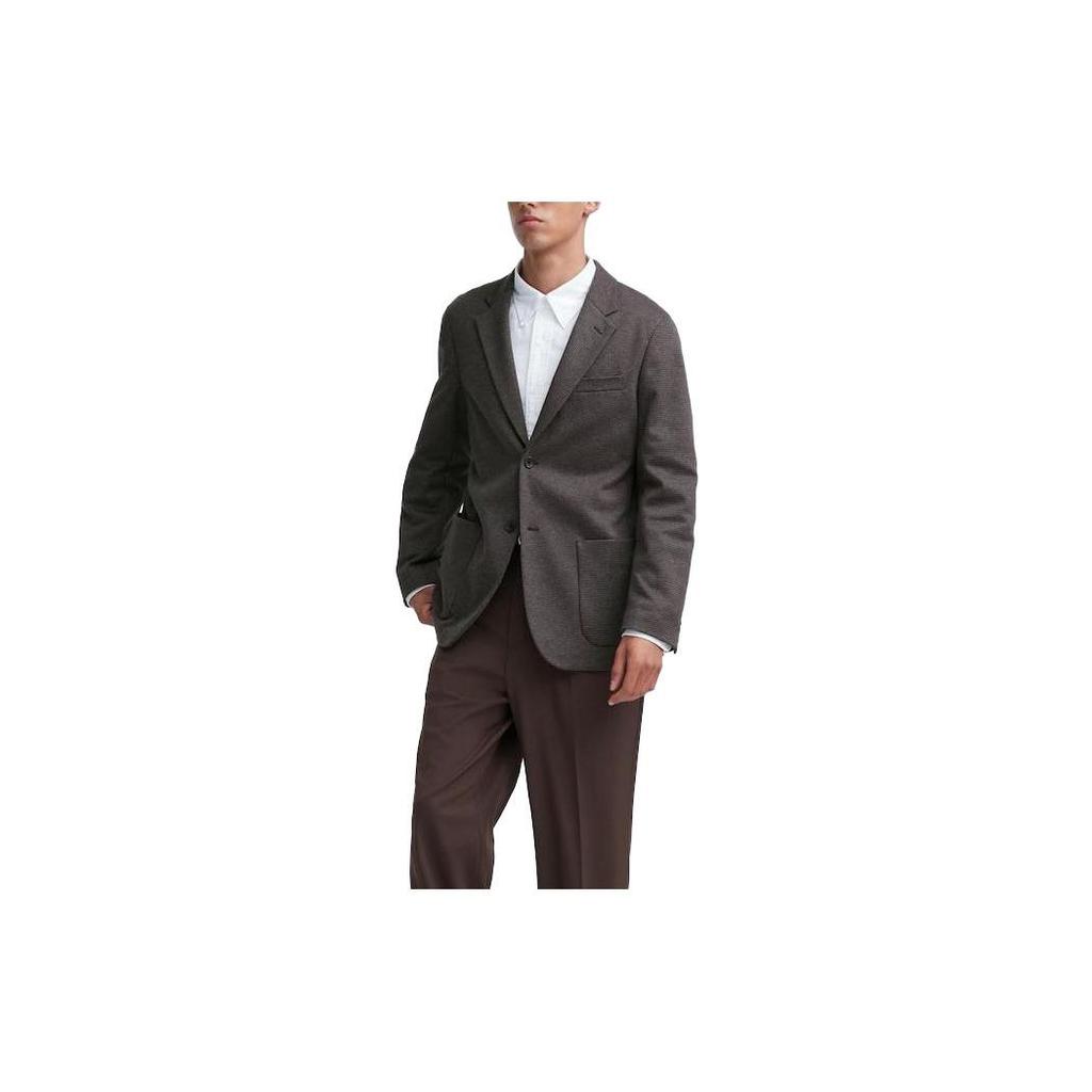 Uniqlo Однобортный Свободный Блейзер с Длинным Рукавом Мужские блейзеры Коричневый Черный 462530-39