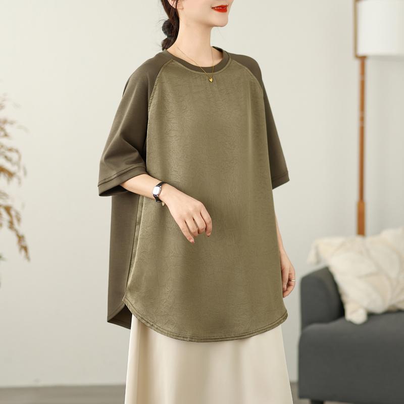 Dimanaf 2025 Новые летние футболки больших размеров для женщин с круглым вырезом и коротким рукавом из хлопка, свободные топы, футболки макси