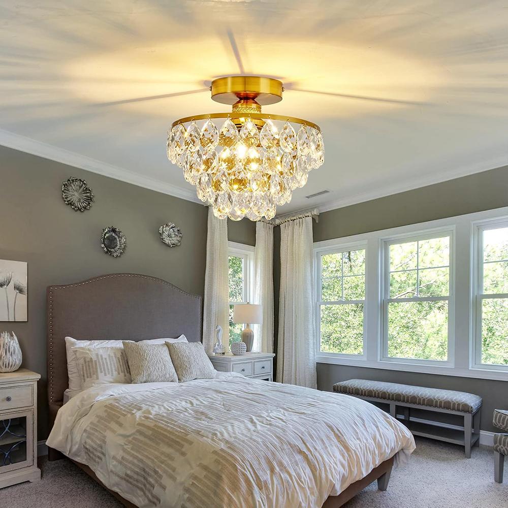 Современный маленький хрустальный потолочный светильник Мини золотая полупотолочная люстра Светильник для прихожей спальни ванной комнаты гардеробной e27