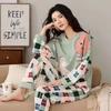 Cute Cartoon Long Sleeve Pajama Set Polyester Lounge Wear For Teen Girls