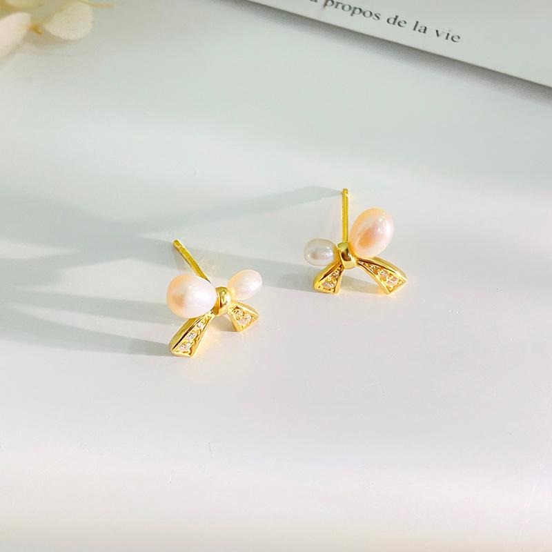 Серьги-бантики из французского жемчуга для женщин, новый стиль, легкие серьги класса люкс