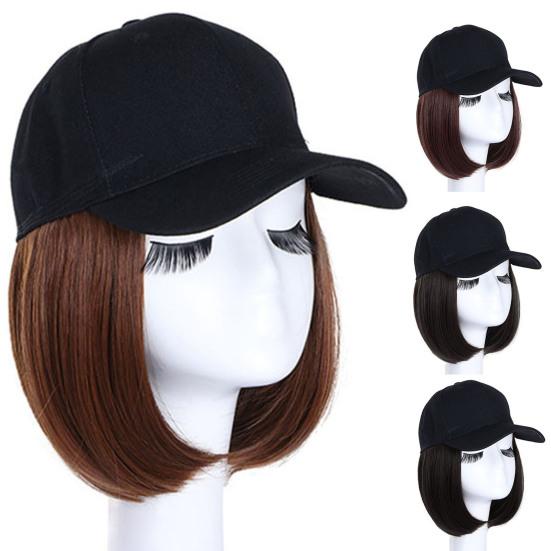 Бейсбольная шляпа, короткий прямой парик, натуральное термостойкое высокотемпературное волокно, коричневая, черная шляпа из синтетических волос для девочек