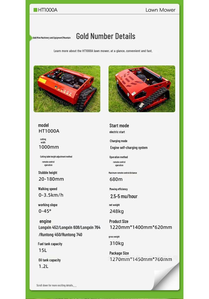 Fully Automatic Remote-Control Gasoline Crawler Mower for Spanish Orchards