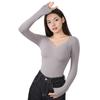Women Thermal Tops Solid Color V-Neck Long Sleeve Velvet Lining Seamless Elastic Bottom Tops Winter Thermal Blouse