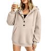 Women S Loose Fit Mid Length Long Sleeve Button Collar Sweatshirt Casual Style