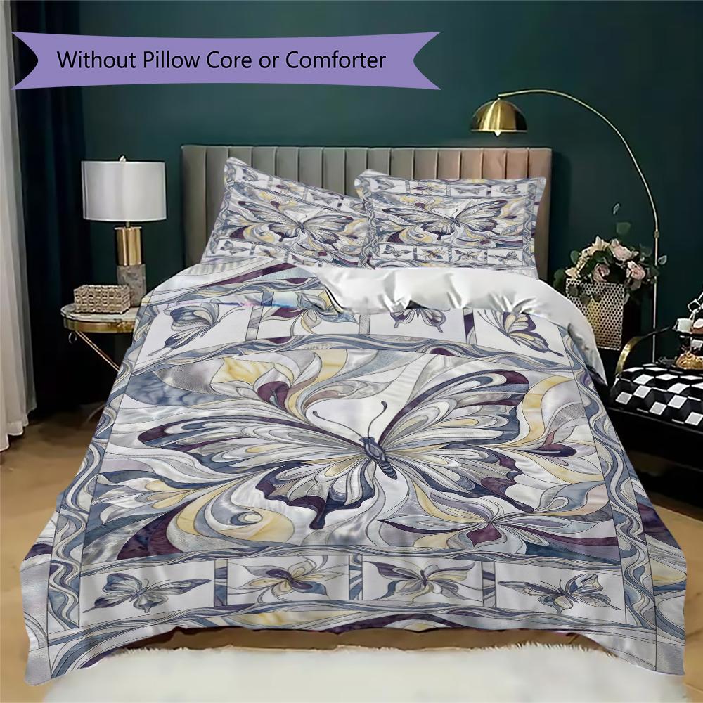 Modern Butterfly Pattern Bedding uilt Set uilt Cover Pillowcase Home Decoration Birthday Gift (1 * duvet cover + 2 * pillowcase without core)78