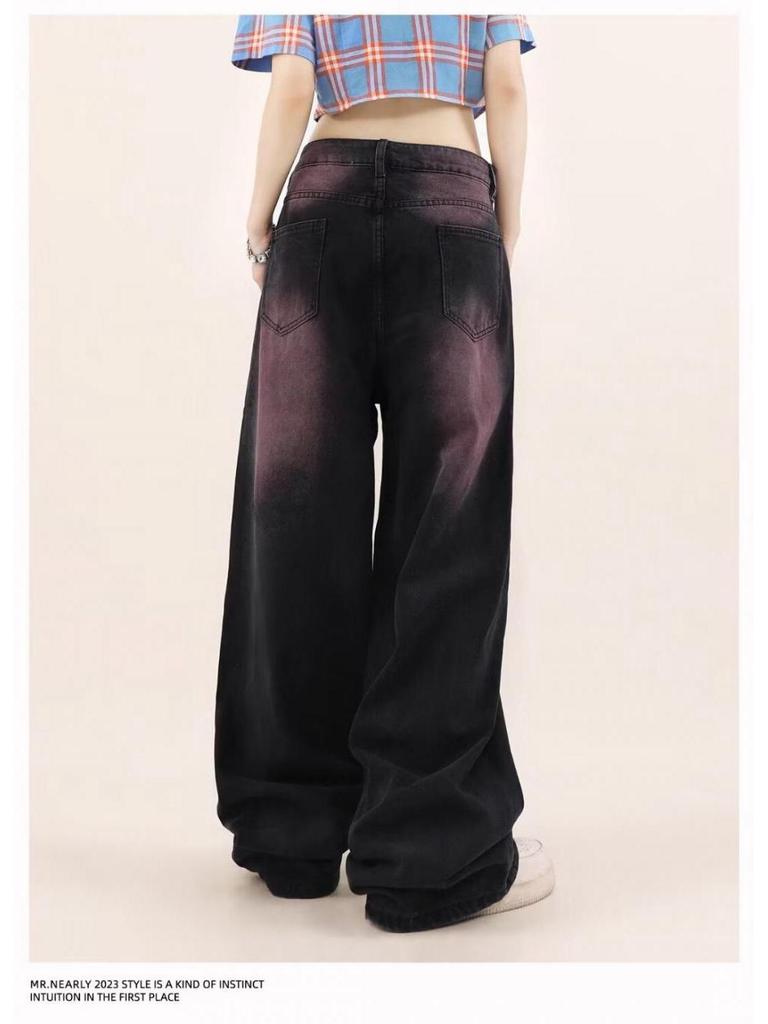 2024 Women's High-Waist Wide-Leg Jeans: Black/Gray, Slim-Fit, Floor-Length