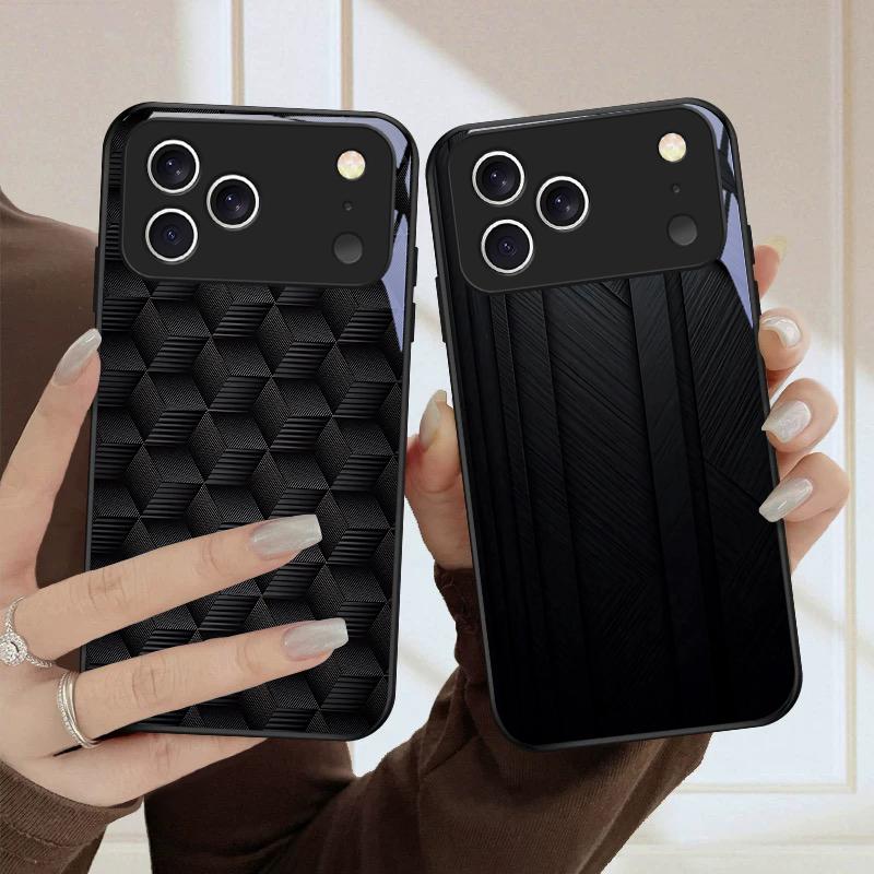 Темная геометрическая текстура Для iPhone 17 Pro Max 16 E 15 Plus 14 Pro 13 12mini 11 Air XS Max 5 6 7 8Plus SE Черный Стеклянный Чехол для Телефона
