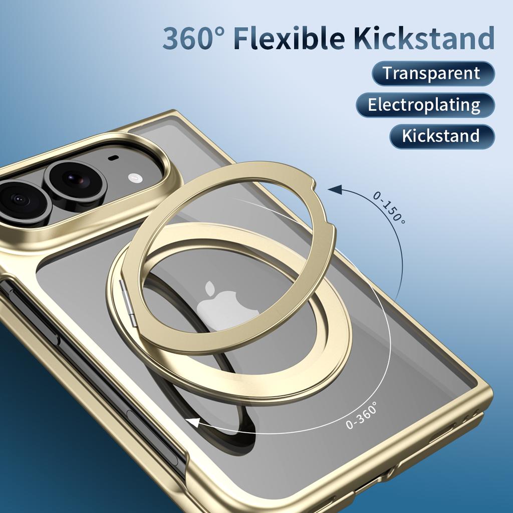 360 Degree Rotating Electroplated Transparent for Magsafe Magnetic Bracket Phone Case, for IPhone Ultra Screen Protector Cover