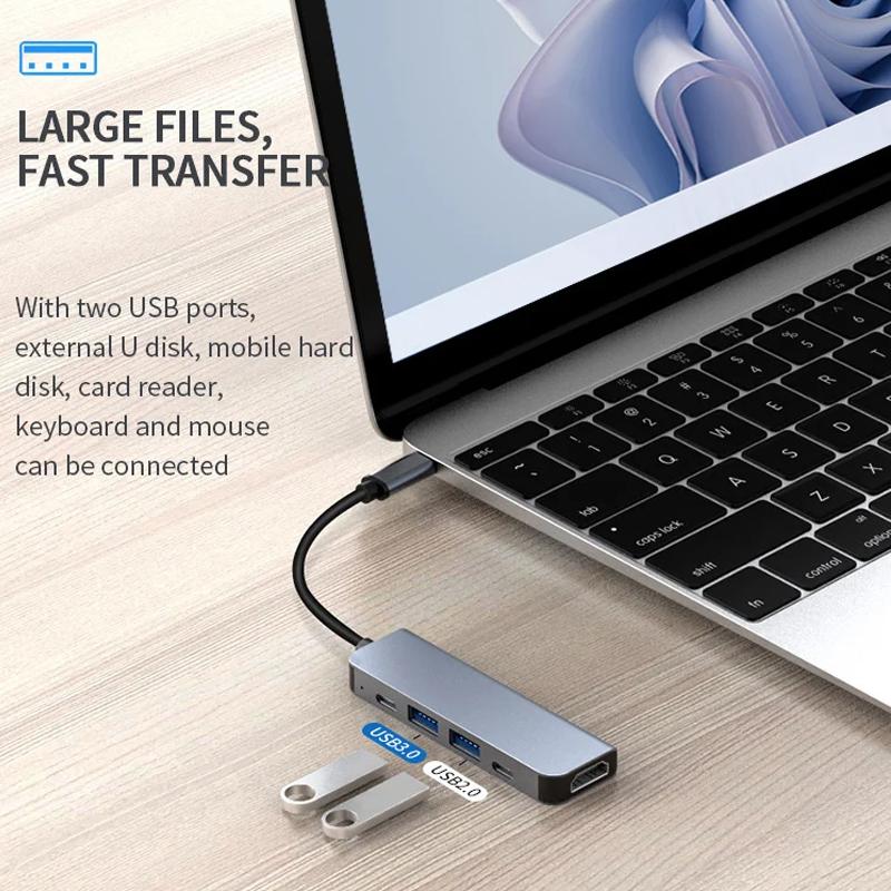 Концентратор USB 3.0 5-в-1 Концентратор типа C с портом USB-C с питанием PD 100 Вт, зарядка HDMI 4K, 30 Гц для MacBook Mac Pro iMac XPS ПК