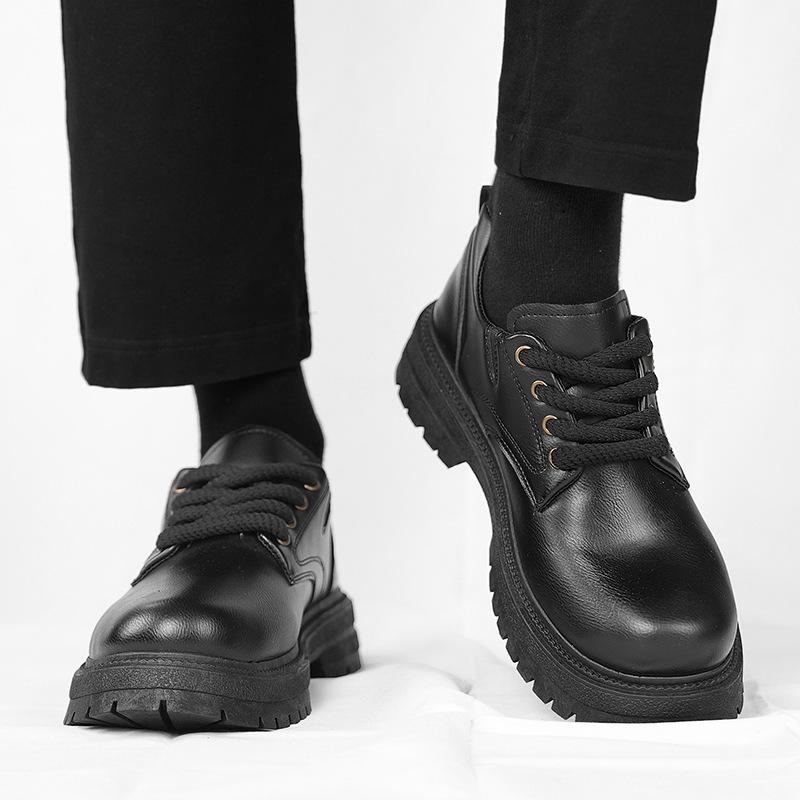 Костюмная мужская обувь осень 2024 новые черные туфли в британском стиле с низким верхом и большой головкой мужские деловые повседневные кожаные туфли