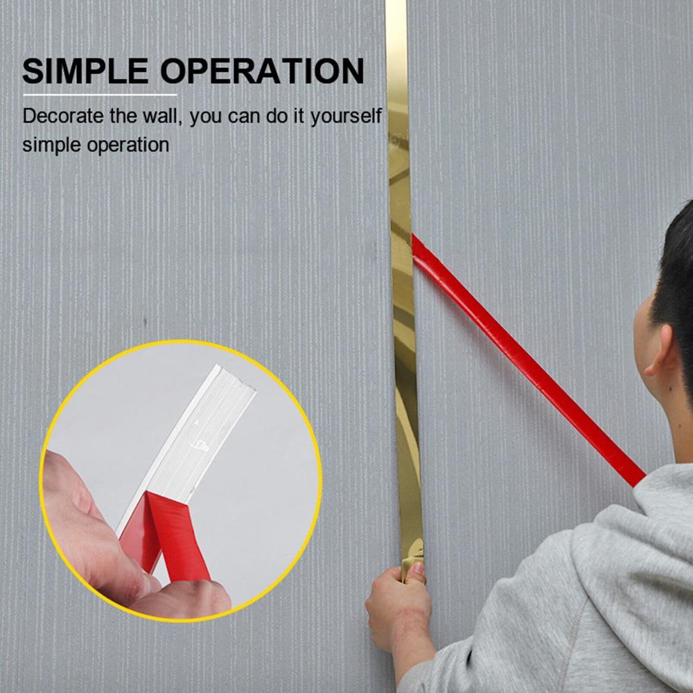 Золотая зеркальная настенная наклейка из нержавеющей стали, декоративные линии, полоса, декор для гостиной