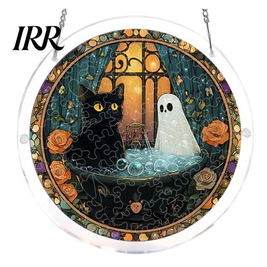 Acrylic Jigsaw Puzzle Art Halloween Suncatcher, Stained Glass Style DIY Sun Suncatcher Catcher Puzzles, Gothic Window Hanging Ornament for Home