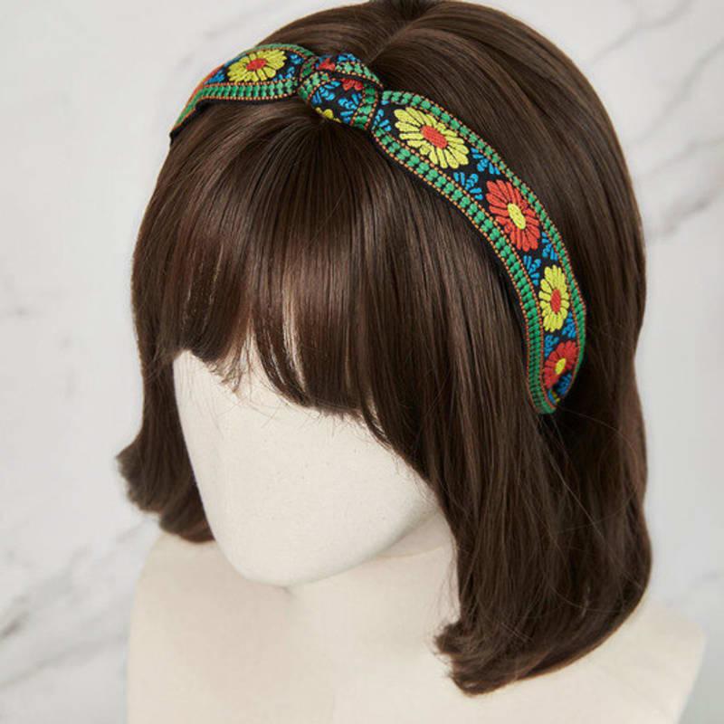 MAIA Зеленая Цветочная Жаккардовая Повязка для Волос - Узловатая Оранжево-Зеленая