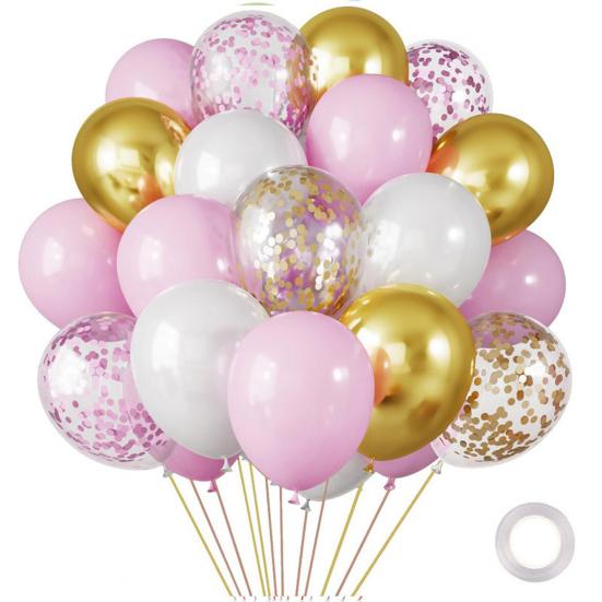 30 Pcs 12inch Metallic Balloons Chrome Latex Balloon with Ribbon for Wedding Bridal Birthday Baby Shower Decoration