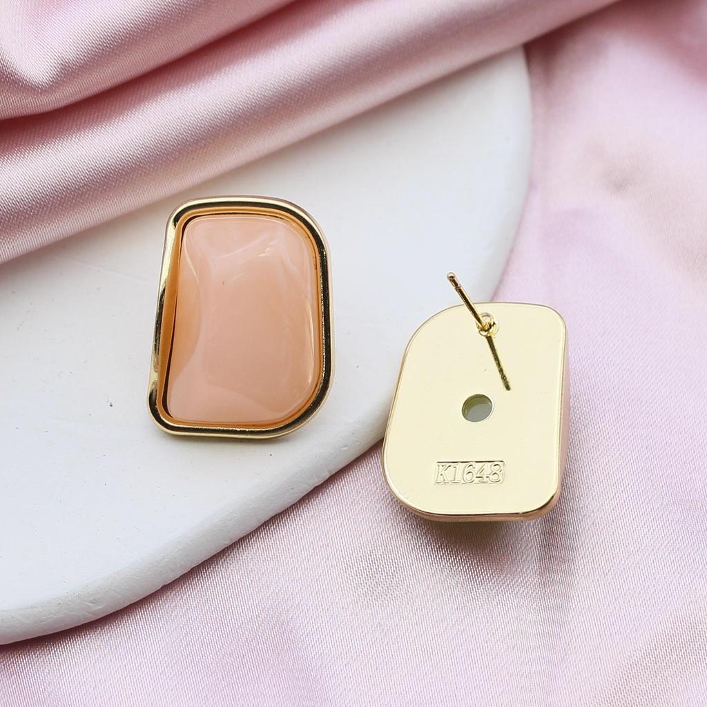 Серьги-пусеты из серебра 925 пробы с настоящим золотым покрытием и янтарем - Универсальный геометрический ретро-дизайн