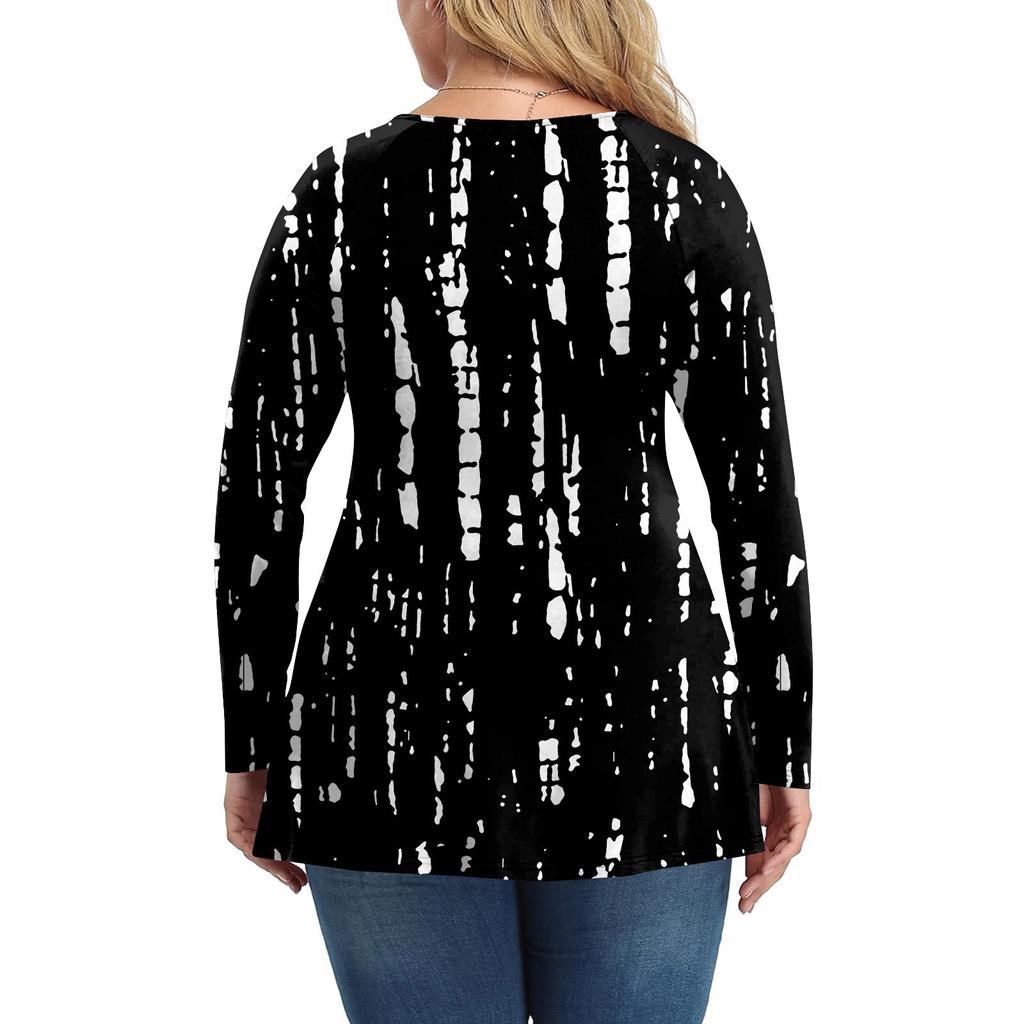 Женская рубашка большого размера с длинным рукавом, принт, плиссированный повседневный топ с V-образным вырезом