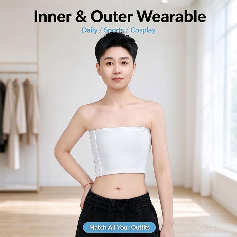 Strapless Tube Chest Binder, Invisible Slim Compression Binder, Thin Breathable Chest Minimizer With Adjustable Side Hooks