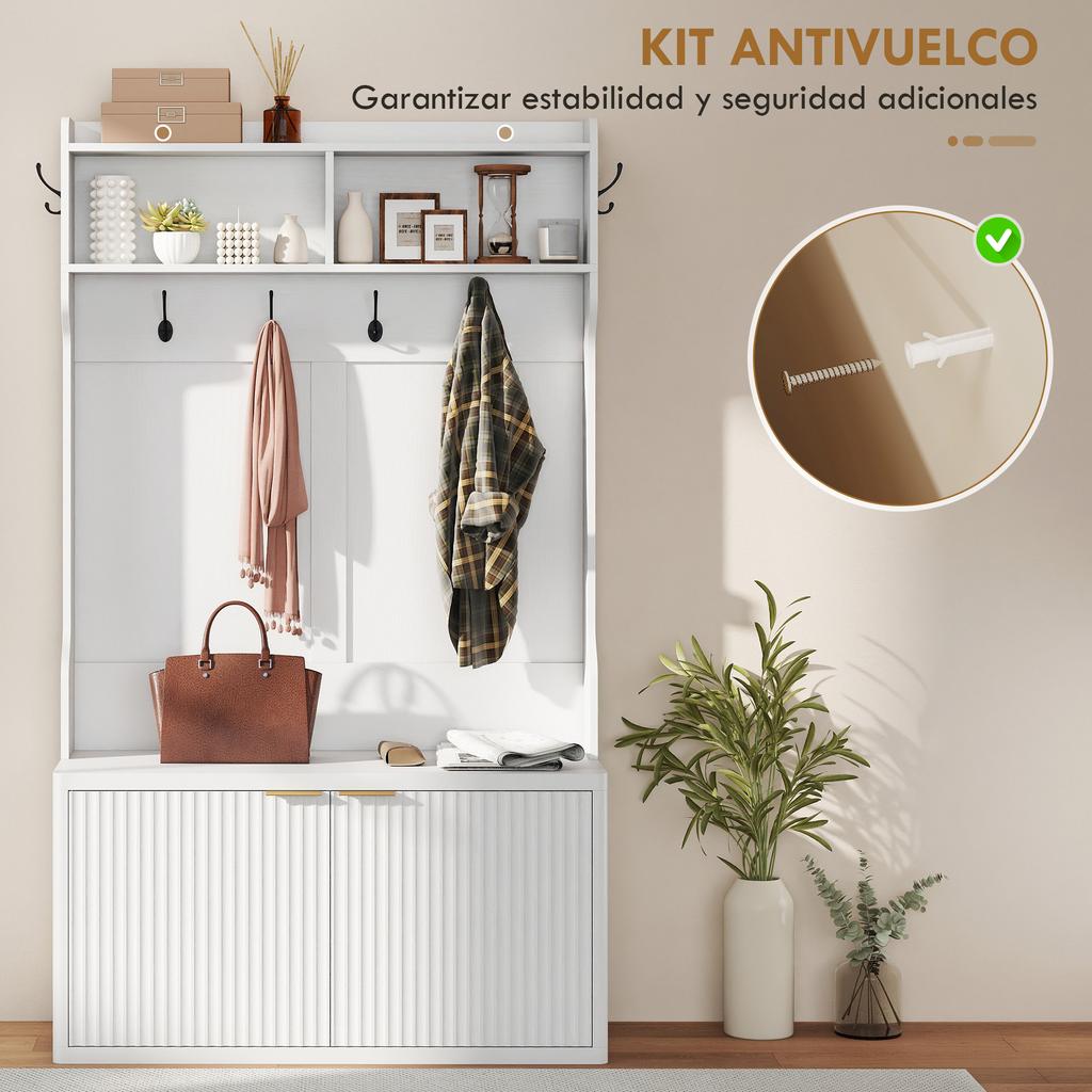 4-in-1 Coat Rack and Shoe Storage with Open Shelf, 100x38x172cm, White
