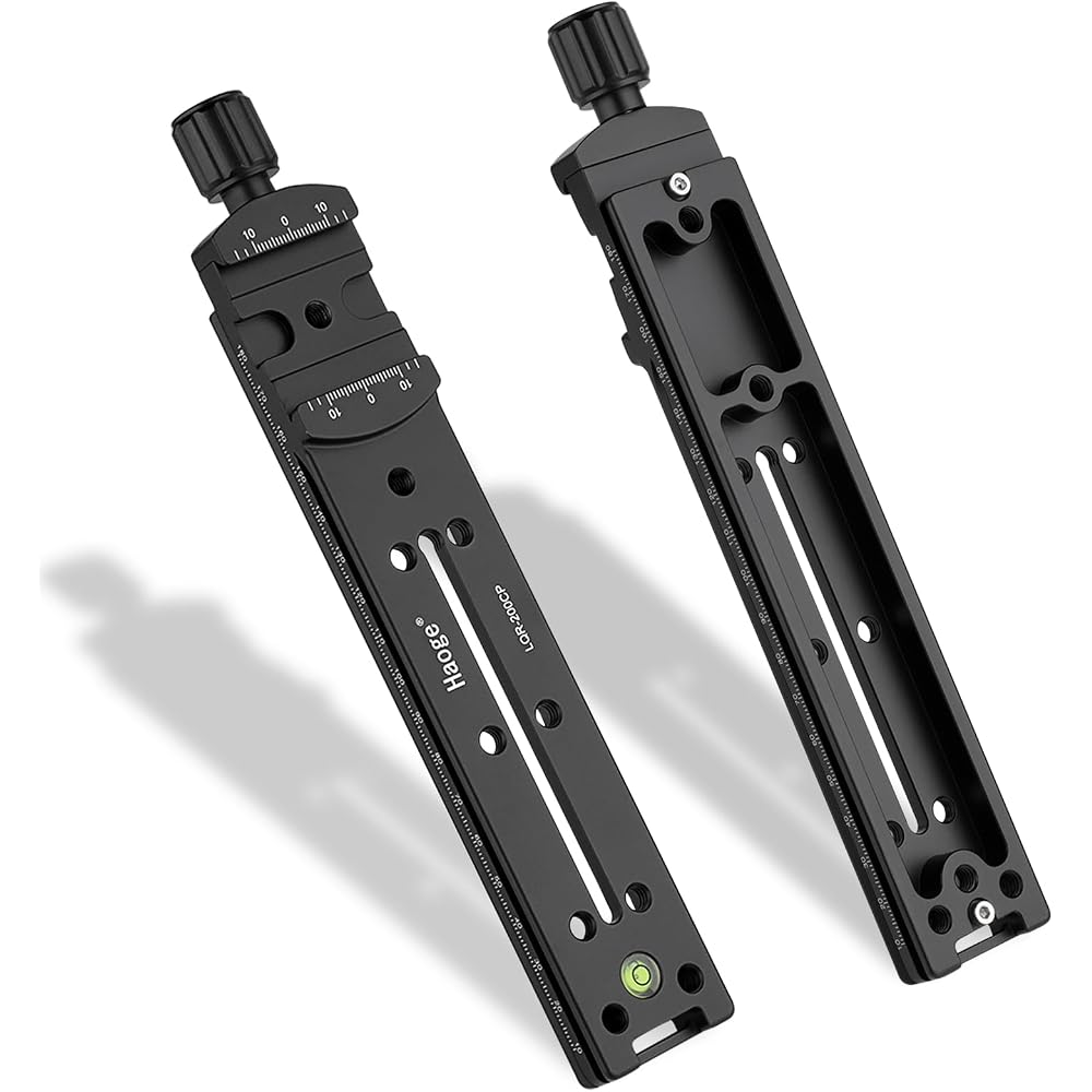 Haoge 200mm Nodal Slide Double Dovetail Focus Rail Plate with Metal Quick Release Clamp, 70mm Plate, for Camera Panorama Close-up Macro Photography, A