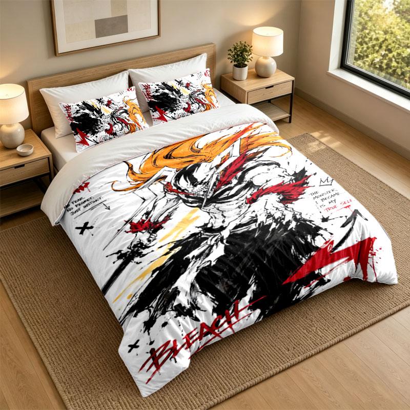 3Pcs Bedding SetBleach anime Soft Bed Sheet and Two Pillowcases Home Bedroom Decor