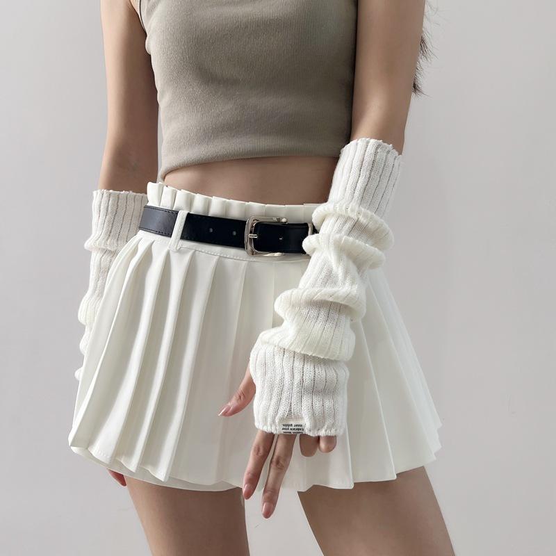 Женские шерстяные запонки в стиле Sweet Spicy Style, женские перчатки с запонками, мягкие теплые вязаные перчатки без пальцев с длинными рукавами в полоску, однотонные универсальные перчатки