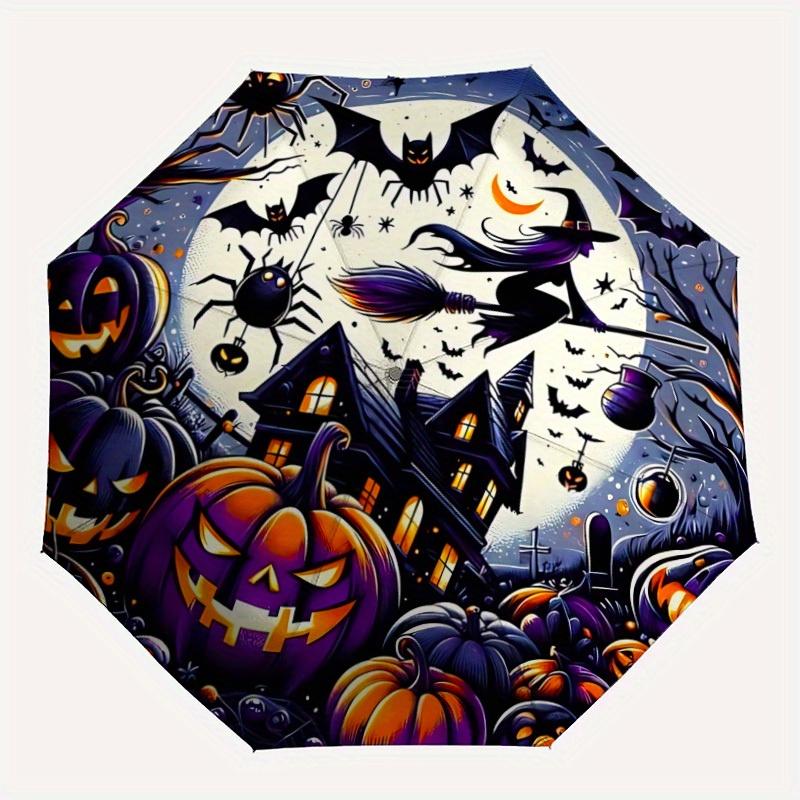 1pc Halloween Spooky Automatic Open/close Umbrella, 8-Rib sturdy structure, Portable Travel Umbrella, Parties, Everyday Use, 11106