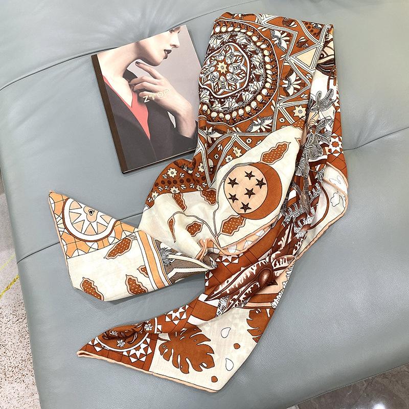 Шарф Женский Весенне-Осенний Новый Высококачественный Принтованный Декоративный Большой Квадратный Шарф Темпераментный Подкрученный Край Наружный Теплый Шаль Шарф