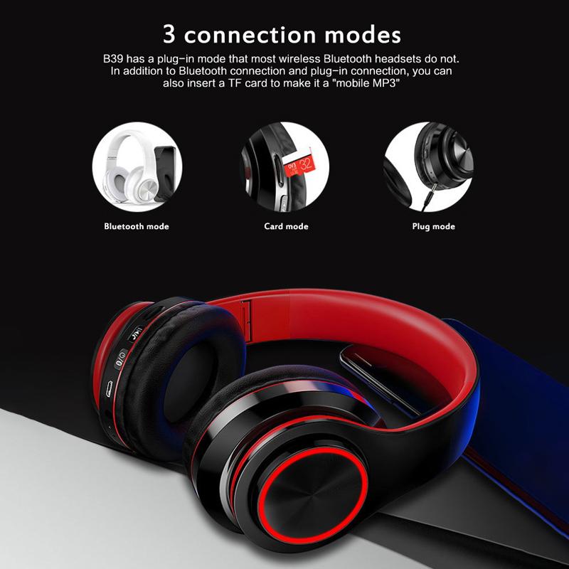 Беспроводные наушники со светодиодной подсветкой, музыкальная гарнитура Bluetooth 5,0 с микрофоном, складные наушники HiFi с поддержкой SD TF-карты, FM-радио