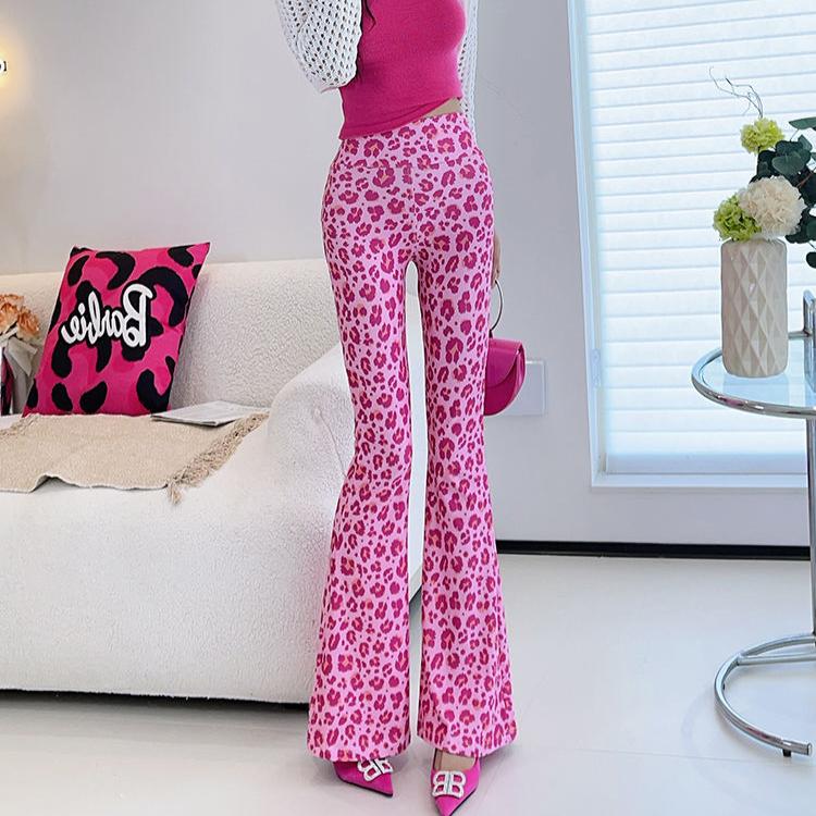 Весенние тонкие женские расклешенные брюки с высокой талией, облегающие брюки, расклешенные брюки с принтом и резинкой