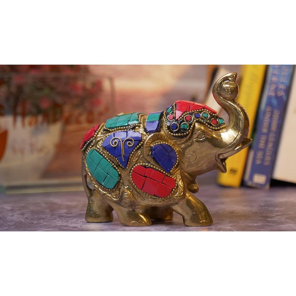 Последняя латунная статуэтка Махараджа Слон с драгоценными камнями - 4 дюйма