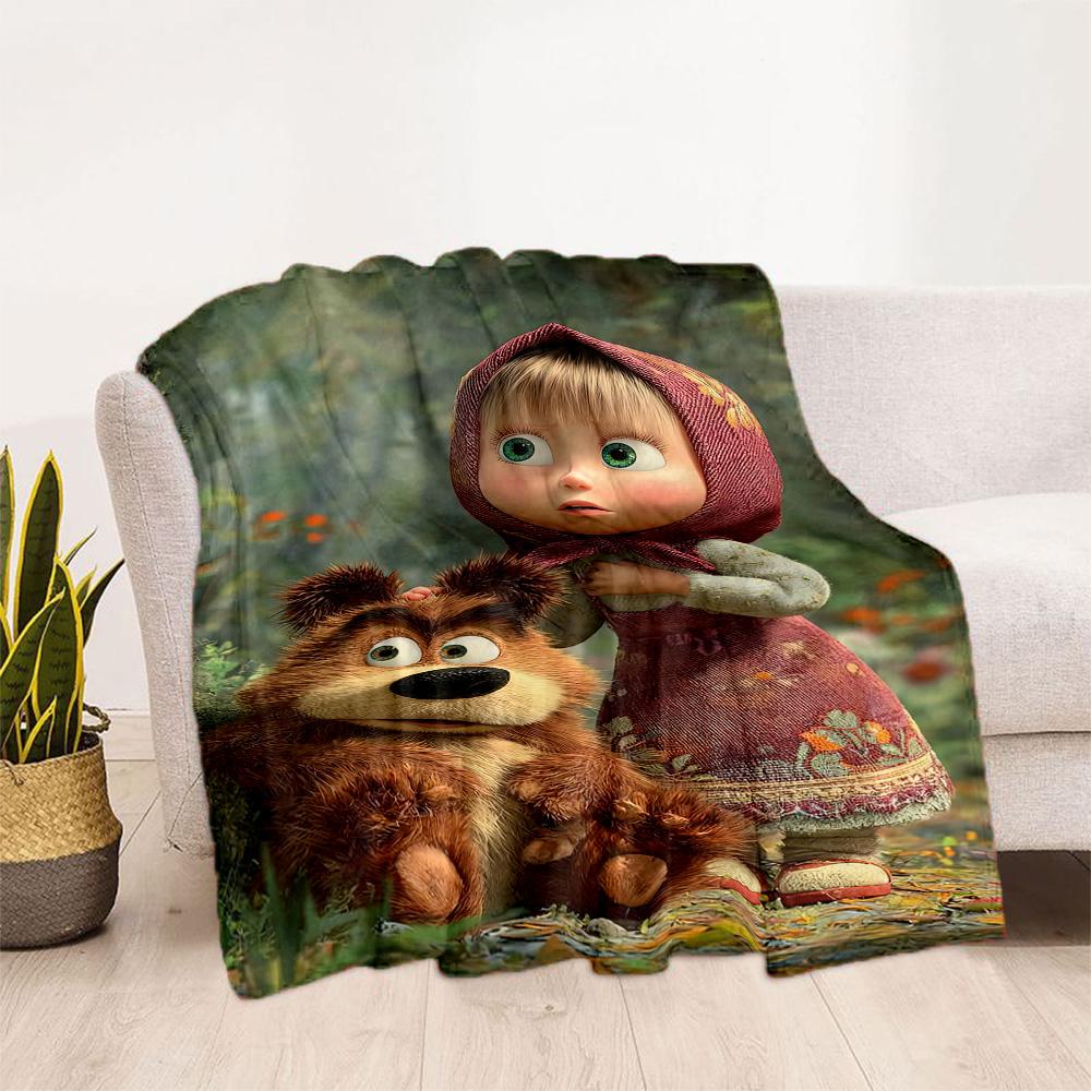 Masha Bear Blanket Soft Warm Cozy Suitable for Picnics Seaside Chair Four Seasons Multipurpose Playful Design Best Holiday Gift for Friends Family