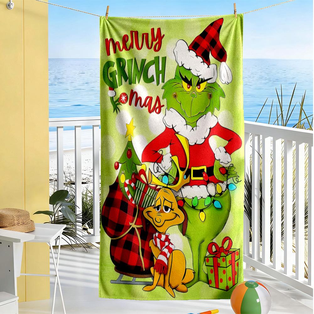 Grinch Christmas Celebration cozy beach towel lightweight for Outdoor Daily Use Bath Accessory Perfect Gift for Friends & Family
