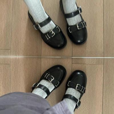 2024 Новый стиль Круглый носок Неглубокий носок Однотонные женские туфли Модные женские туфли Мэри Джейн на среднем каблуке с ремешком и пряжкой