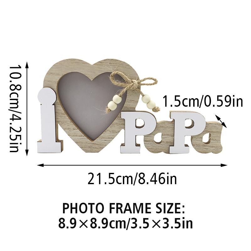 Letter Heart Photo Frame Wooden English Letter Photo Frame Dad Papa Mum Pattern Picture Frame