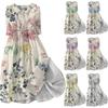 Women's Fashion Retro Floral Print Lapel Button Three Quarter Sleeve Dress