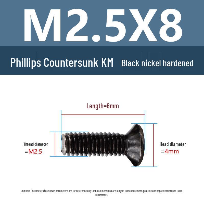 Yigu Carbon Steel Black Nickel Hardened KM Phillips Flat Head Screws M2-M4 for Electronics