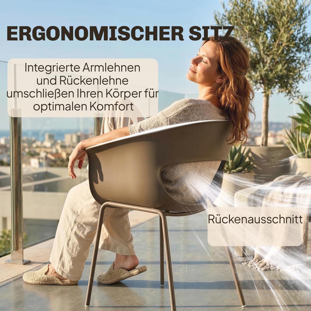 Garden Chairs Set of 4 Ergonomic Balcony Chairs with Cutout Design Armrest Weatherproof Rust-resistant Coffee